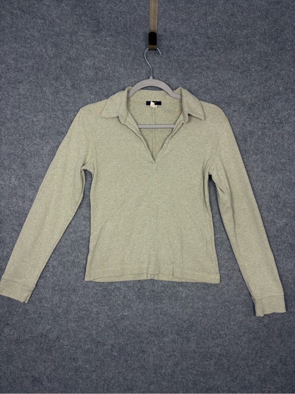 J.Crew Sage Green Cotton Collared V-Neck Top M